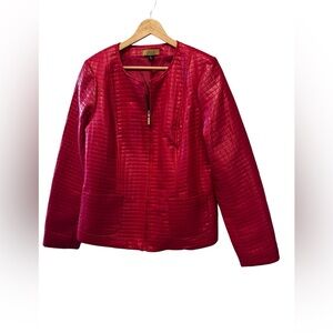 Valerie Stevens red puff like jacket, zipper front pockets